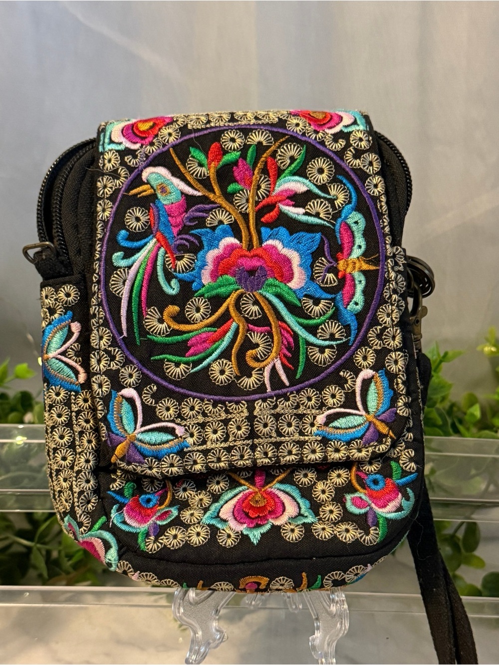 Embroidered Floral Phone Crossbody Bag Wallet Purse Boho Colorful Handmade